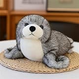 AQCQDQ Kuscheltier Robbe Plüschtier, Seelöwe Kuscheltier, Seelöwe Plushie, Stofftier Seehund, Meerestiere Plüsch Spielzeug, Plüschpuppe für Kinder (30 cm,Grau)
