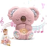 KUWUNG Schlummer Otter mit Herzschlag,Schlummer Koala Kuscheltier,Breathing Otter mit Musik, Lichtern und Atembewegung,Koala Bär zum Linderung Angstzuständen,Schlafotter zum Beruhigen Schlafs (Rosa)