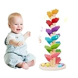 WRQIOO Klangbaum, Murmelbahn Holz, Kugelbahn Holz Baby, Klangturm, Klang Murmelbahn Regenbogen, Murmelturm Ho-lz Montessori mit 4 Kugeln, für ab 3 Jahr