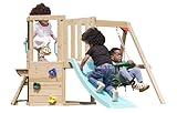 Dolphin Playground Schaukel-Set für Kleinkinder mit Schaukel-Sitz, Tafel, Rutsche, Kletterwand & Gartentisch – Outdoor-Spielgerät aus Zedernholz für Kinder von 18 Monaten bis 4 Jahren
