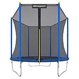 Ultrasport Gartentrampolin Uni-Jump, Kindertrampolin, Ø 244 cm, Trampolin Komplettset inklusive Sprungmatte, Sicherheitsnetz, gepolsterten Netzpfosten und Randabdeckung, Blau