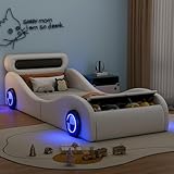 Autobett Kinderbett Jugendbett 90x200, Polsterbett Einzelbett mit leuchtenden Rädern&Stauraum, Aufregendes Auto Kinderbett für kleine Rennfahrer, Kinder Spielbett mit Lattenrost, PU,Ohne Matratze,Weiß
