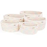 Otauoaea Aufbewahrungskorb Geflochten, 5er Set Baumwollseil Korb Aufbewahrung,Körbe Aufbewahrung Körbchen Wickeltisch Organizer Storage Basket für Bad Badezimmer Kinderzimmer Wickeltisch