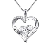 DAOCHONG Seeotter Halskette, 925 Sterling Silber Süßer Tierschmuck Seeotter Herz Anhänger Halskette für Frauen, 18 Zoll