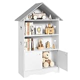 WOLTU Kinderregal Spielzeugregal mit Abschließbarer Tür, 3 Regale Bücherregal für Kinder, Mehrzweck Holz Aufbewahrungsregal im Kinderzimmer(Weiß)