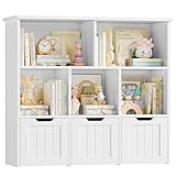 FOREHILL Kinderregal mit Boxen auf Rollen, Kinderzimmer Möbel, Spielzeugregl, Aufbewahrungregal,Bücherregal für Kinder, Kinderschrank, Regal mit 3 Boxen 100x33x89.5cm weiß