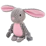TONYFY Hundespielzeug, Hund Quietschspielzeug mit Knitterpapier, Plüschtier Hund Plüsch Kauspielzeug, Baumwollseil interaktives Spielzeug für Welpen, kleine, mittlere Hunde (Grauer Hase)