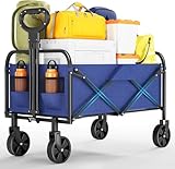 Bollerwagen Faltbar Mit Bremse,Handwagen Faltbarer 220L 172Kg 360° All-Terrain Reifen,Seitentasche,Handwagen Mit Verstellbarem Griff Perfekt Gartenwagen Reisebuggy Campingwagen Strandwagen