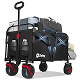 Sekey Bollerwagen Faltbar XXL 200KG 155L, Breite Blasformräder Speziell als Faltbarer Bollerwagen Strand, Strandwagen Klappbar mit Heckklappe, Diamant 2001, Schwarz