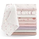 Bearmoss10 Stück Baby Musselin Waschlappen Moltontücher 100% Baumwolle Weiche Spucktücher Baby,Atmungsaktiv und Extrem Saugfähig Musselin Tuch für Saugstark Mulltücher 25 x25cm(Rosa-Violett)