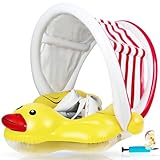 EDWEKIN® Einzigartiger Baby Schwimmtrainer mit abnehmbarem Sonnendach, Ente Schwimmring Baby, Baby Schwimmhilfe mit Sonnenschutz, Schwimmreifen für Babys, Kleinkinder, S