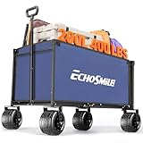 EchoSmile Bollerwagen Faltbar 200L 180KG Belastbar, Handwagen Transportwagen Klappbar mit Verstellbarem Griff, Breite Räder All-Terrain Strandwagen Gartenwagen Einkaufswagen, Blau