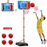 HYES Basketballkorb Kinder, Höhenverstellbar Tragbarer Basketballständer Indoor Outdoor, Basketball Backboard Hoop Set mit Package Design und 4 Balls (80-160cm)