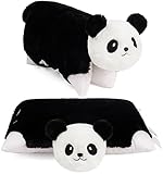 BRUBAKER Kuscheltier-Kissen Panda - 2 in 1 Plüschtier und Kuschelkissen 40 x 30 cm - aufklappbares Kinder Plüschkissen mit Klettverschluss - Tierkissen Pandakissen Stofftier - Schwarz Weiß