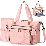 Tonyeee Wickeltasche mit Schnullertasche und Wickelunterlage, Wickelrucksack Multifunktions-Babytasche für Große Reisewindeltasche für Mama und Papa, isolierten Taschen-Rosa