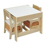 Panana Kindertisch mit 2 Stühlen Sitzgruppe mit Stauraum, 3tlg. Kindersitzgruppe, für Kinder Vorschüler Kindermöbel (Natur)
