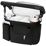 HOTUT Kinderwagen Organizer, Universal Kinderwagentasche mit Isolierte Getränkehalter,Wasserdichte Kinderwagen Tasche, Verstellbarer Schultergurt,Windeltasche mit großer Kapazität für Handys(Schwarz)