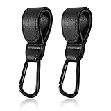 Kinderwagen Haken Leder Taschenhalter mit Karabiner Kinderwagen Zubehör für Wickeltaschen Einkaufstasche 2 Stück Schwarz