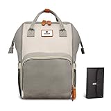 Hafmall Wickelrucksack, Praktische Große Kapazität Baby Wickeltasche Rucksack für Mama und Papa, Stilvolle Macaron (Elfenbein grau-Grau)