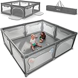 LIONELO WILLOW XL Laufgitter Baby, ab 0-48 Monaten große Fläche 187 cm x 207 cm x 68 cm, Laufgitter Baby mit Seitenwände aus atmungsaktiven Netzstoff, 2 Seitliche Eingänge mit einem Reißverschluss