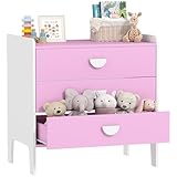 AIYAPLAY Kinderkommode mit 3 Schubladen, Schubladenschrank, Kinderzimmer Nachtschrank, Kinderschrank Spielzeug-Organizer für Kinderzimmer, Wohnzimmer, 60 x 40 x 60 cm Rosa+Weiß