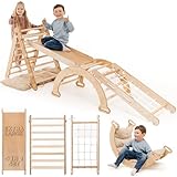 Goodevas 5-in-1 Indoor Klettergerüst für Kleinkinder - Dreiecksleiter, Kletterbogen & Kletterrampe & Netz, Kissen, Montessori Klettergerüst, Kinder Holzspielplatz, für Kinder von 1-5 Jahren