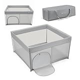 Kinderkraft ZIKI Laufgitter, faltbar in Sekunden, Reise-Laufstall mit Tragetasche, weiche Bodenmatte, atmungsaktive Netzseiten, seitlicher Reißverschluss, rutschfeste Füße, Grau