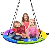 Trekassy Nestschaukel Outdoor 300kg XXL 100cm Tellerschaukel, 3 Meter 2 Schaukel Gurte, 900D Textilene wasserfeste Kinderschaukel Garten mit Stahlrahmen, verstellbaren Seilen für Kinder Indoor(Bunt)