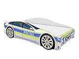 ACMA Kinderbett Auto-Bett Polizei mit Rausfallschutz, Lattenrost und Matratze (Polizei 1, 160x80 cm + Name)