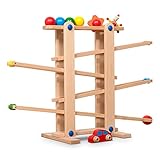 Coemo Kugelbahn Holz 7 Mobile Teile Murmelbahn ab 1 Jahr Motorikspielzeug Lernspielzeug für Babys