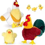 3 Stück Küken Kuscheltier Set 8 Zoll Henne Huhn Hahn Stofftier mit Babyküken Plüschtier 4 Zoll Küken Spielzeug Geschenk für Ostern Füllung Party Zubehör