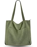 Prite Handtasche Damen Tote Bag Shopper Groß Umhängetasche Cord Beuteltasche Stofftasche für College Schule Arbeit Reisen Einkaufen (Grün)