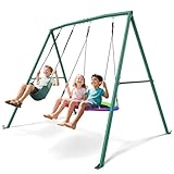 Trekassy Doppelschaukel Outdoor Schaukel Set mit Metall Gestell bis 200 kg belastbar, Schaukelgestell Garten mit Höhenverstellbare Kinderschaukel Nestschaukel Outdoor für Kinder & Erwachsene