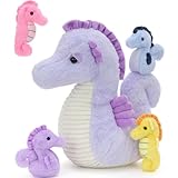 MorisMos groß Seepferdchen Kuscheltier XXL mit Baby im Bauch, 35cm weich riesen Seepferdchen Stofftier Plüschtier Spielzeug, Geburtstag Weihnachten Geschenk für Kinder Baby