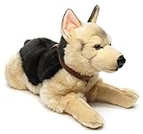 Uni-Toys - Deutscher Schäferhund, liegend (mit Geschirr) - 65 cm (Länge) - Plüsch-Hund, Haustier - Plüschtier, Kuscheltier