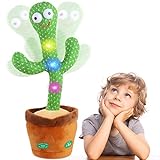 Tanzender Kaktus Spricht Nach,Tanzender Sprechender Kaktus, Nehmen Sie auf und Wiederholen Sie, was Sie Sagen, Kaktus Plüschtier mit Licht-Effekt und 120 Liedern(Aufnehmen+Singen+Tanzen+Leuchten)