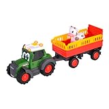 Dickie Toys ABC Bauernhof-Traktor Fendti ab 1 Jahr (30 cm) - Fendt Trecker mit buntem Tier-Transporter und Kuh, Spielzeug-Fahrzeug mit Licht und Sound zur Förderung der Motorik für Kleinkinder