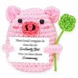 Glücksbringer Schweinchen, handgehäkelte Anti Stress Puppe Pocket Hug, gestrickte Glücksbringer Kuscheltier, Stress Schwein Für Kinder Frauen Männer, lustiges Geschenk für Geburtstag Weihnachten