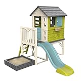 Smoby – Stelzenhaus - Spielhaus mit Rutsche & Sandkasten, mit Fenstern, Tür, Veranda, Leiter, für Jungen und Mädchen ab 2 Jahren
