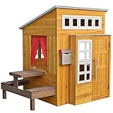 KidKraft 182 Modernes Outdoor Garten-Spielhaus aus Holz für Kinder mit Spielküche und weiterem Zubehör