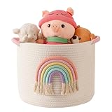 Aufbewahrungskörb für Spielzeug, Korb Kinderzimmer Aufbewahrungskorb Wickeltisch Organizer Gewebtem Baumwollseil mit Regenbogen-Dekor für Mädchen, Babyzimmer Spielzeug-Organizer, Regal Bad Organizer