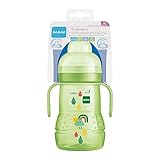 MAM Trainer+ (220 ml), Trinklernflasche für den Übergang zum Becher, Trinklernbecher mit tropffreiem Sauger, Trinkschnabel & Haltegriff, 4+ Monate, Regenbogen