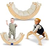 KAUZA 3 in 1 Montessori Kinder Kletterbogen Set – Holzspielzeug mit Weichem Kissen – Babywippe & Kletterbogen – Motorikspielzeug ab 6 Monaten bis 3 Jahre – Gleichgewicht & Koordination Fördern