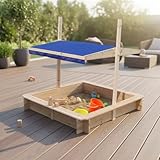 Mucola Sandkasten 120x120 cm Sandbox mit höhenverstellbarem & drehbarem Sonnenschutzdach Sandkiste Kinderspielplatz für Garten