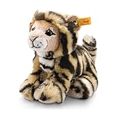 Steiff Billy Tiger - 20 cm - Plüschtiger sitzend - Kuscheltier für Kinder - weich & waschbar - getigert (084102)