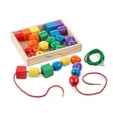 Melissa & Doug Fädelspiel mit Holzperlen für Kinder ab 3 Jahren, große Perlen in verschiedenen Formen und Farben sowie zwei Kordeln, Mehrfarbig