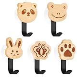 5 Stück Kleiderhaken kinder, Holzkleiderhaken für Kinder in Tierform, für Kinderzimmer, Kleiderhaken mit Buche, sanfte und elegante Farben, Ideal für Mäntel, Hüte und Taschen
