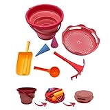 Schildkröt 7in1 Sand Toys Set, innovatives Sand-Spielset im Handtaschenformat, kompakt und platzsparend, Faltbarer 3 Liter Eimer mit 6 Sandspielzeugen zum Graben, Formen, Sieben und Rechen, 970245