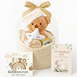 Windeltorte Mädchen & Junge mit Kuscheltier - Boho Windeltasche [Handmade] – Baby Geschenk zur Geburt mit Babylöffel, Premium Windeln & Bio-Tee – Windeltorte Neutral & für Babyparty