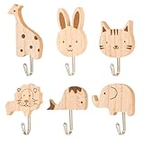 6 Stück Süße Tier Kleiderhaken Selbstklebend, Garderobenhaken, Tier Cartoon Wandhaken Garderobe, Kindergarderobe Haken Selbstklebend für Wandgarderobe Kinderzimmer Schlafzimmer Küche Badezimmer